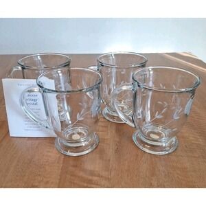 Set of 4 Princess House Heritage Crystal Cafe Mugs 14-oz Coffee Cups #6142 w/Box